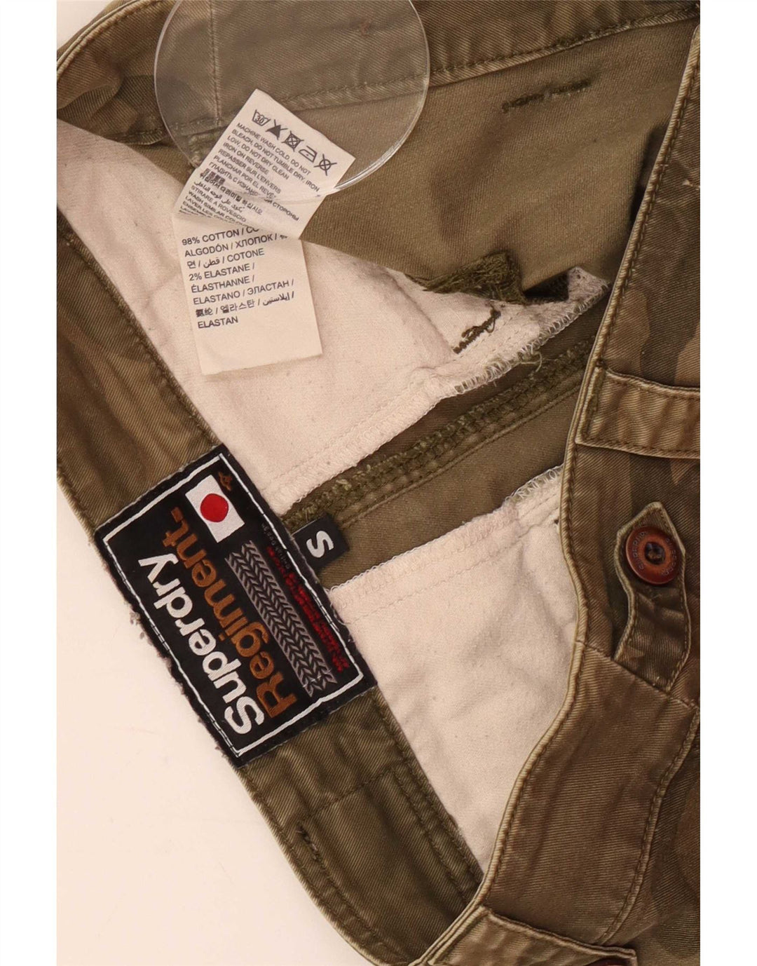 Damskie spodenki cargo Superdry, małe W30, zielona bawełna w kamuflażu