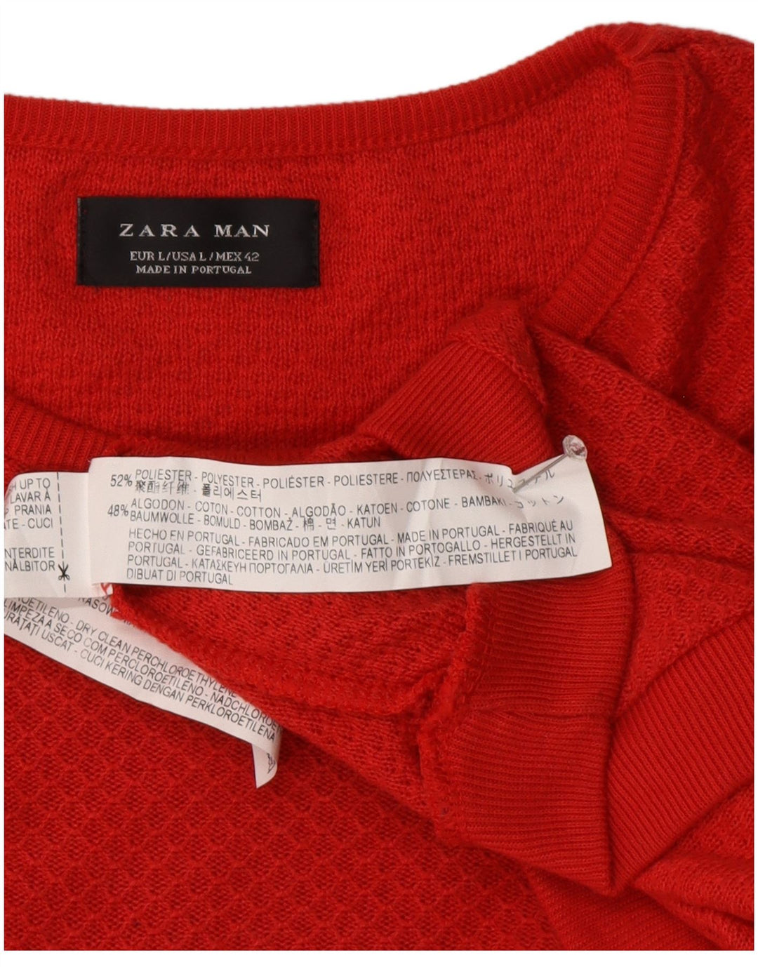 Męski sweter z okrągłym dekoltem Zara, duży, czerwony poliester