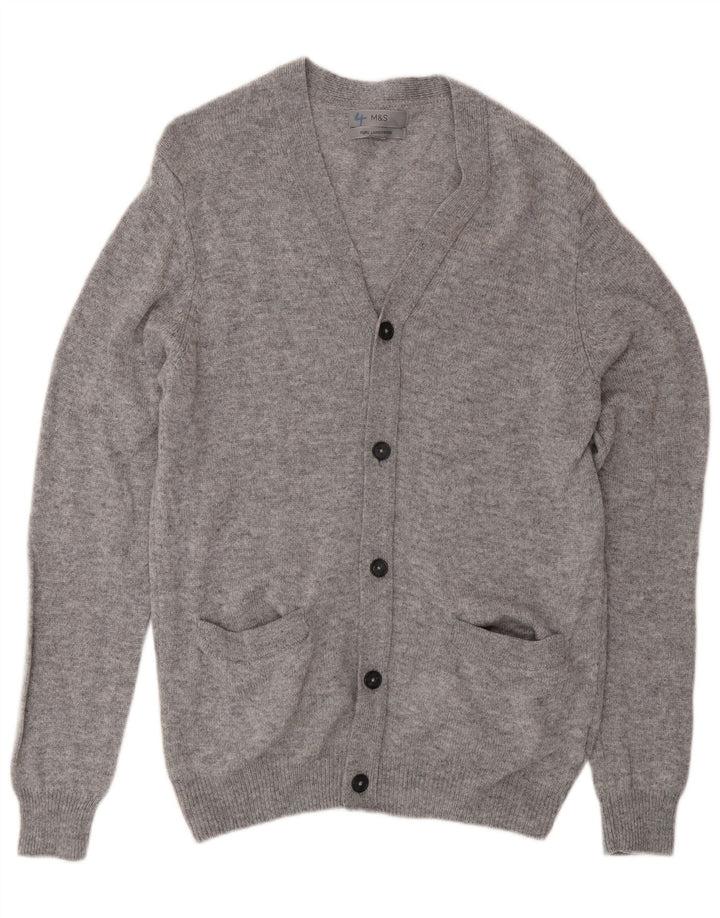 Marks & Spencer Męski sweter rozpinany, mały, szary, nakrapiana wełna jagnięca