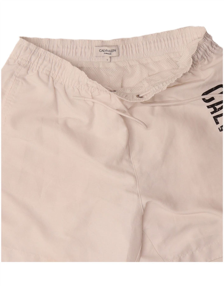 Męskie spodenki kąpielowe Calvin Klein z grafiką, małe, białe, poliestrowe