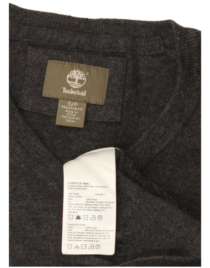 Męski sweter Timberland o regularnym kroju z dekoltem w kształcie litery V, mała, szara wełniana nakrapiana