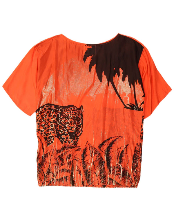 Damska bluzka oversize w stylu vintage z grafiką Top UK 10 Small Orange Silk