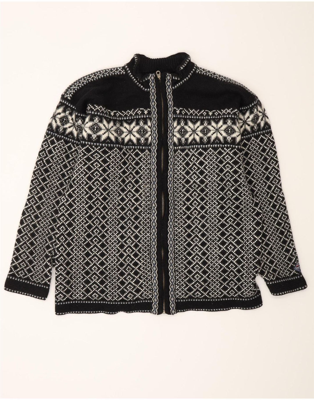Męski sweter rozpinany VINTAGE, duży, czarny Fair Isle