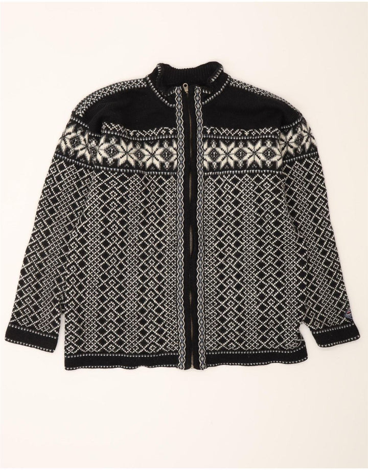 Męski sweter rozpinany VINTAGE, duży, czarny Fair Isle