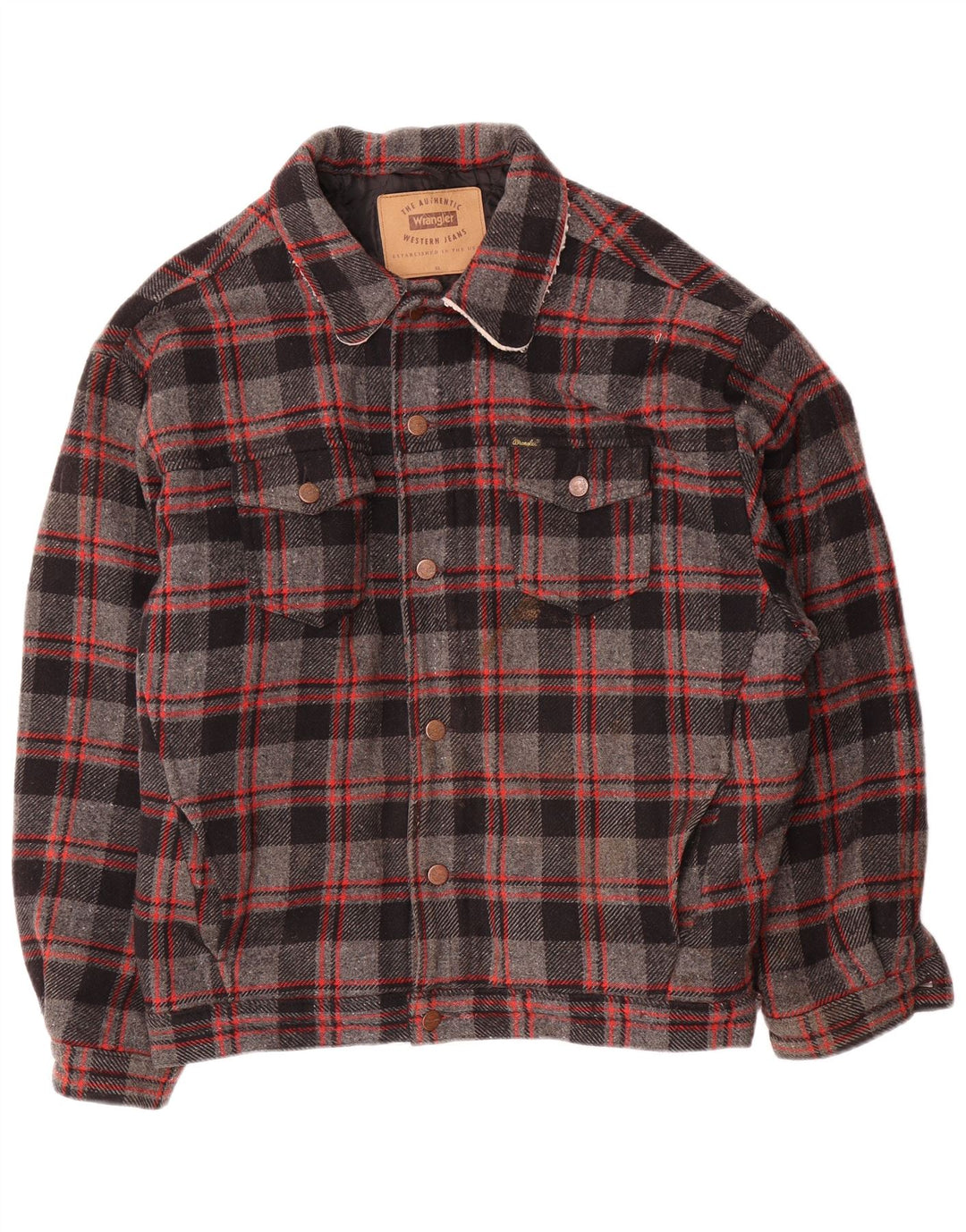 Męska kurtka bomberka Wrangler UK 42 XL, szara wełniana kratka