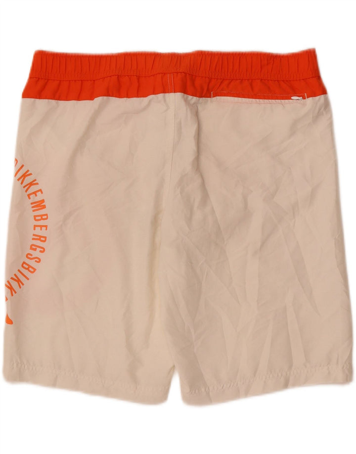 BIKKEMBERGS Mens Graphic Swimming Shorts Medium Off White Colourblock Vintage Bikkembergs and Second-Hand Bikkembergs from Messina Hembry 
