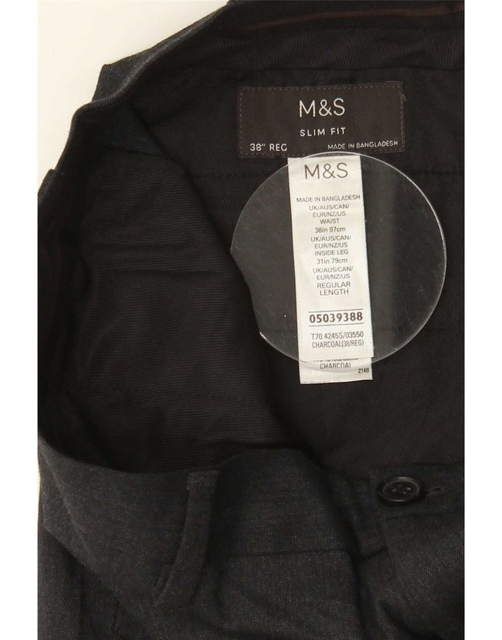 Marks & Spencer Męskie spodnie garniturowe slim fit W38 L31 Szary poliester