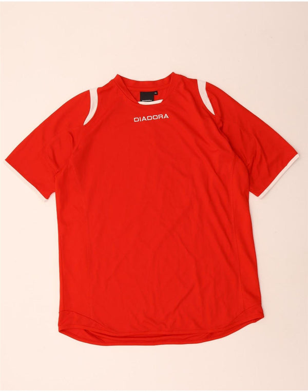 Męska koszulka z grafiką Diadora, top XL, czerwony, blokowy kolor, poliester