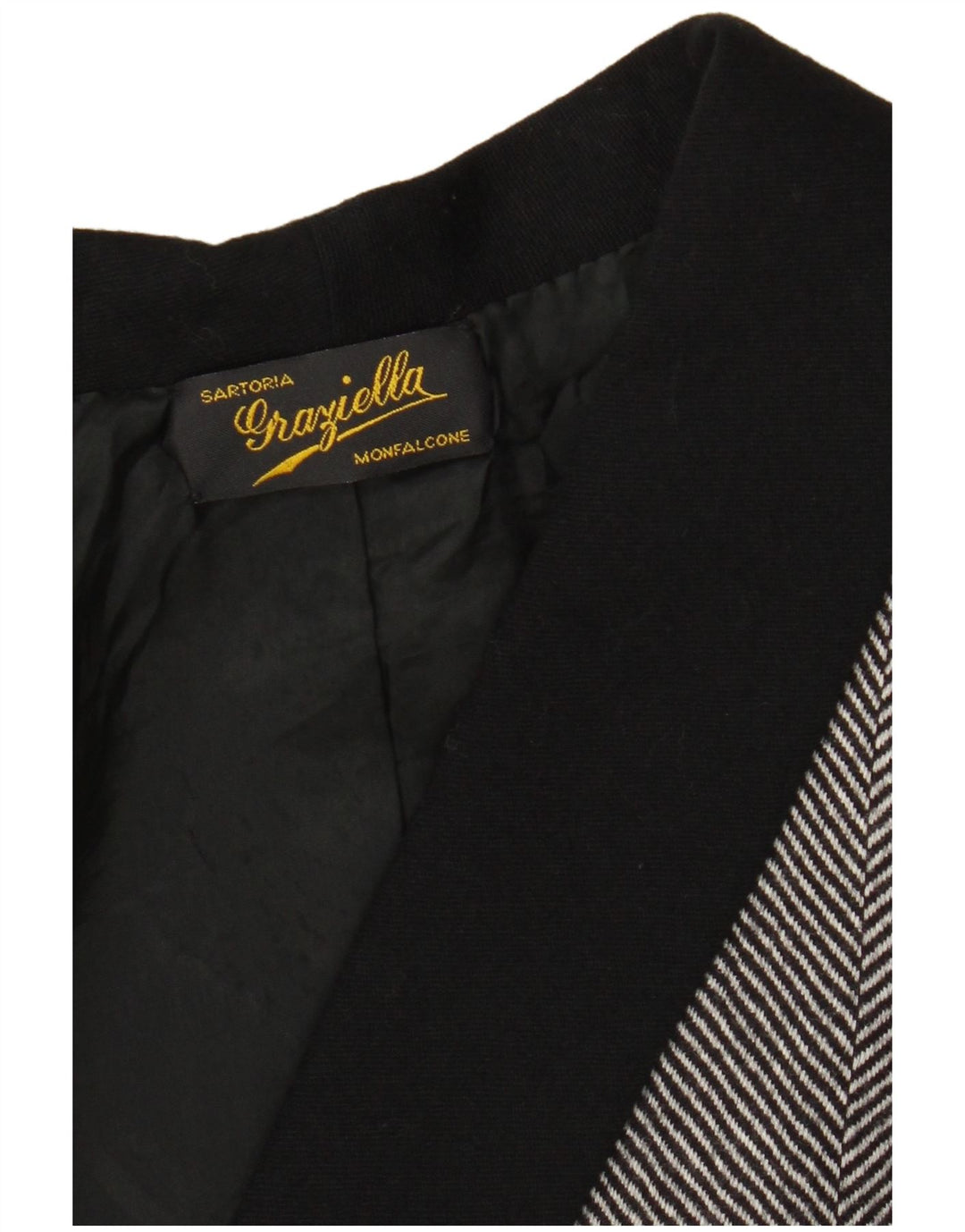 Vintage damska marynarka typu Crop Blazer UK 14, średnioszara, w jodełkę