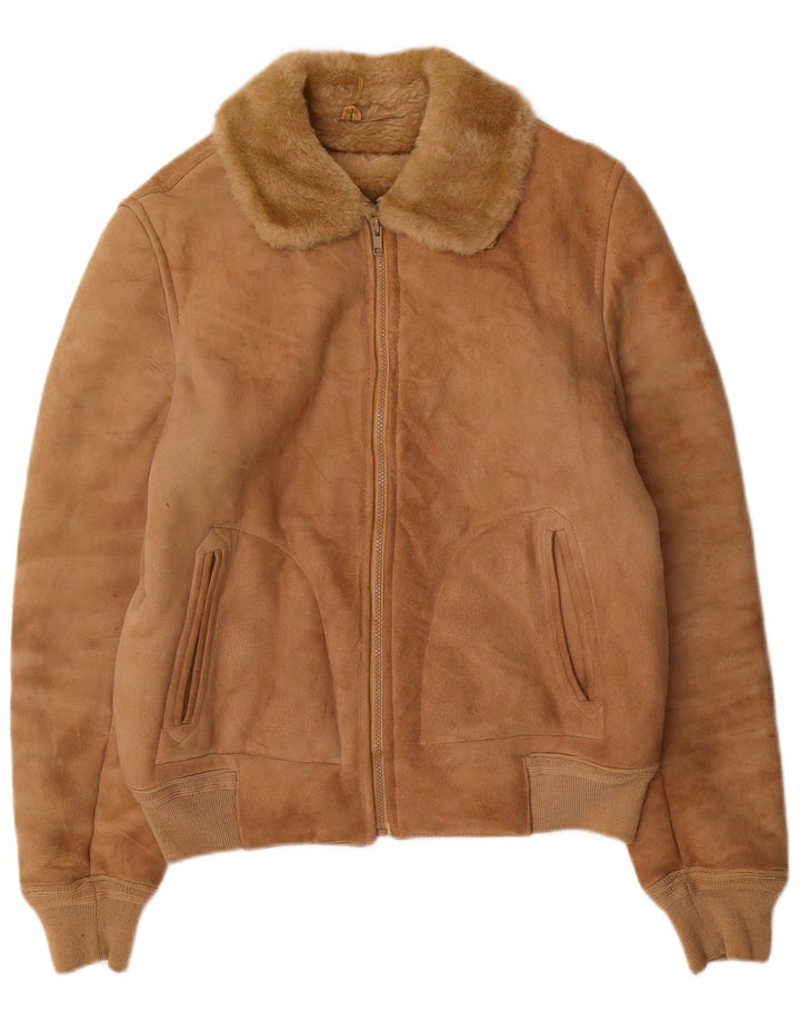 Damska kurtka shearling FIBOK UK 16, duża brązowa kurtka shearling