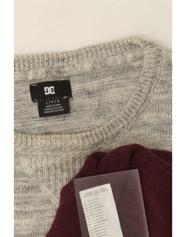 Męski sweter DC z okrągłym dekoltem, duży, niebieski, bawełniany w bloki kolorów