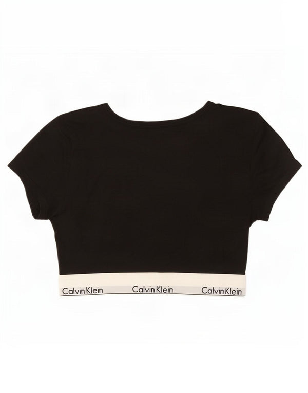 Damska koszulka Calvin Klein Crop Graphic Top UK 14, duża, czarna, z blokami kolorów