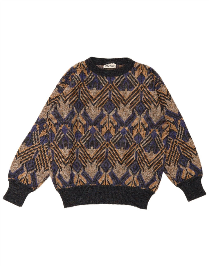 Męski sweter z okrągłym dekoltem w stylu vintage IT 50 Średni wielobarwny geometryczny