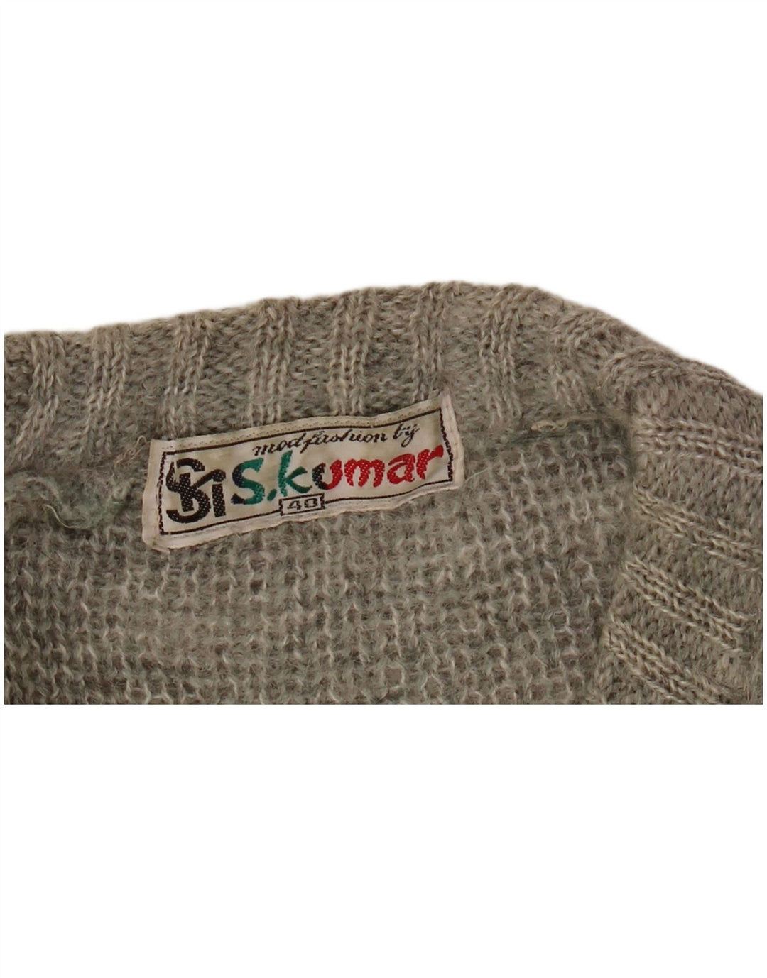 Vintage męski sweter z okrągłym dekoltem, rozmiar 40, średnie szare paski