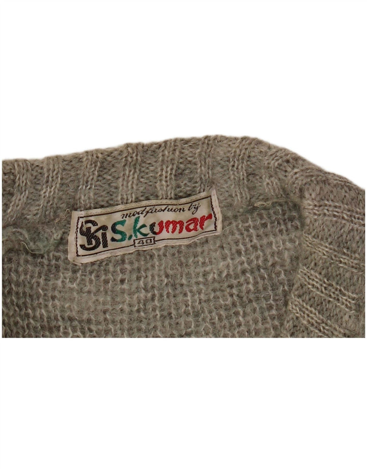 Vintage męski sweter z okrągłym dekoltem, rozmiar 40, średnie szare paski