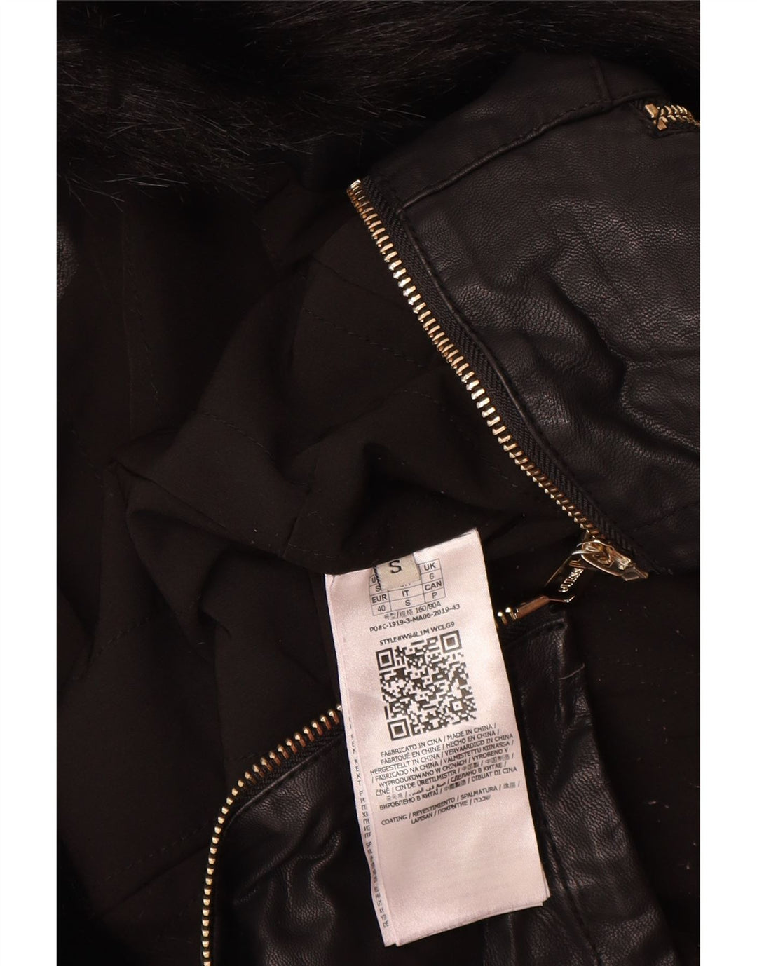 Damska kurtka motocyklowa GUESS ze sztucznej skóry UK 6 XS, czarna, poliuretanowa