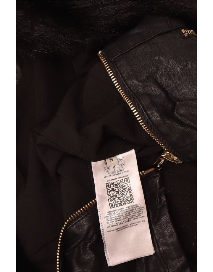 Damska kurtka motocyklowa GUESS ze sztucznej skóry UK 6 XS, czarna, poliuretanowa