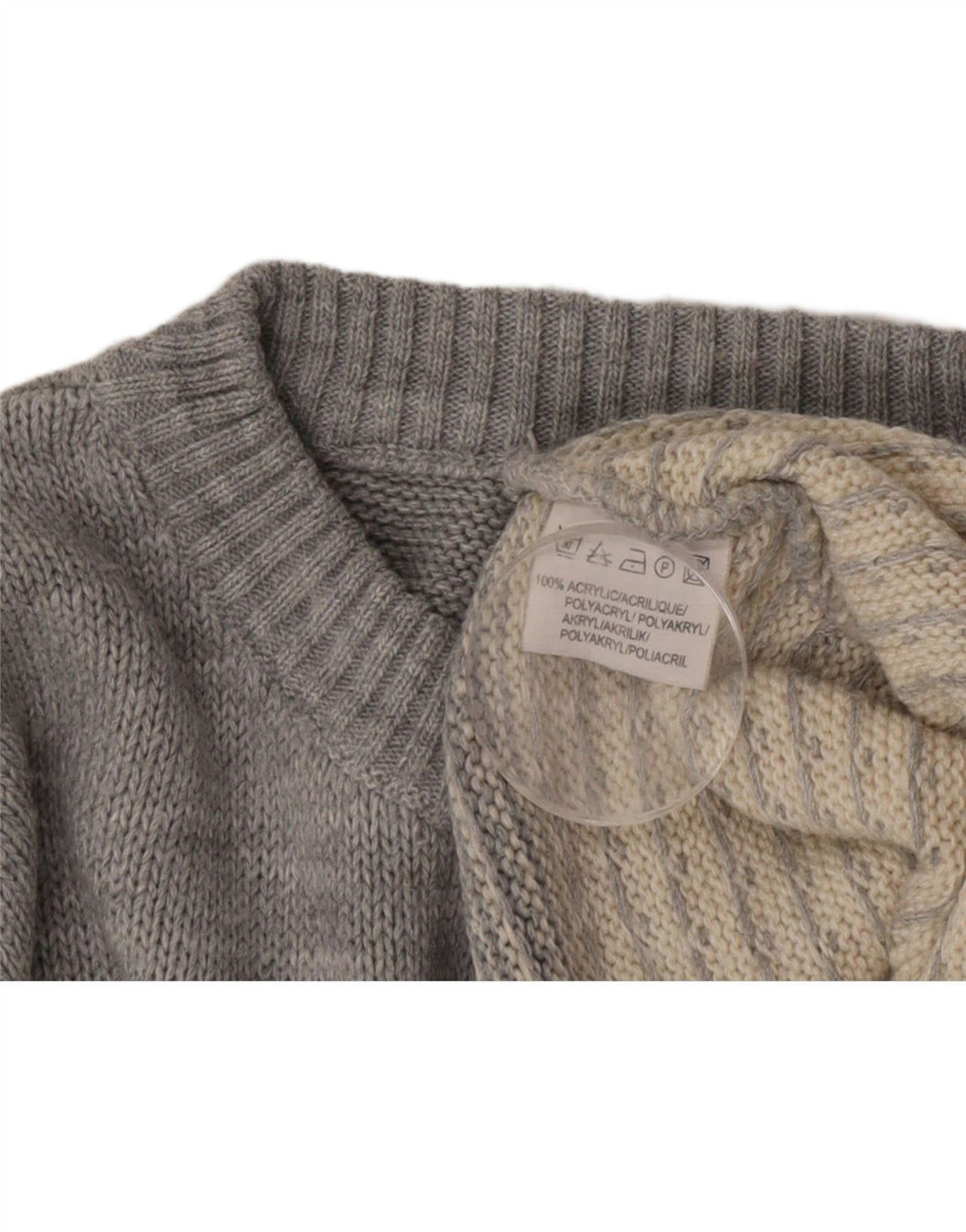 Vintage męski sweter z okrągłym dekoltem, średnio szary, akryl Fair Isle