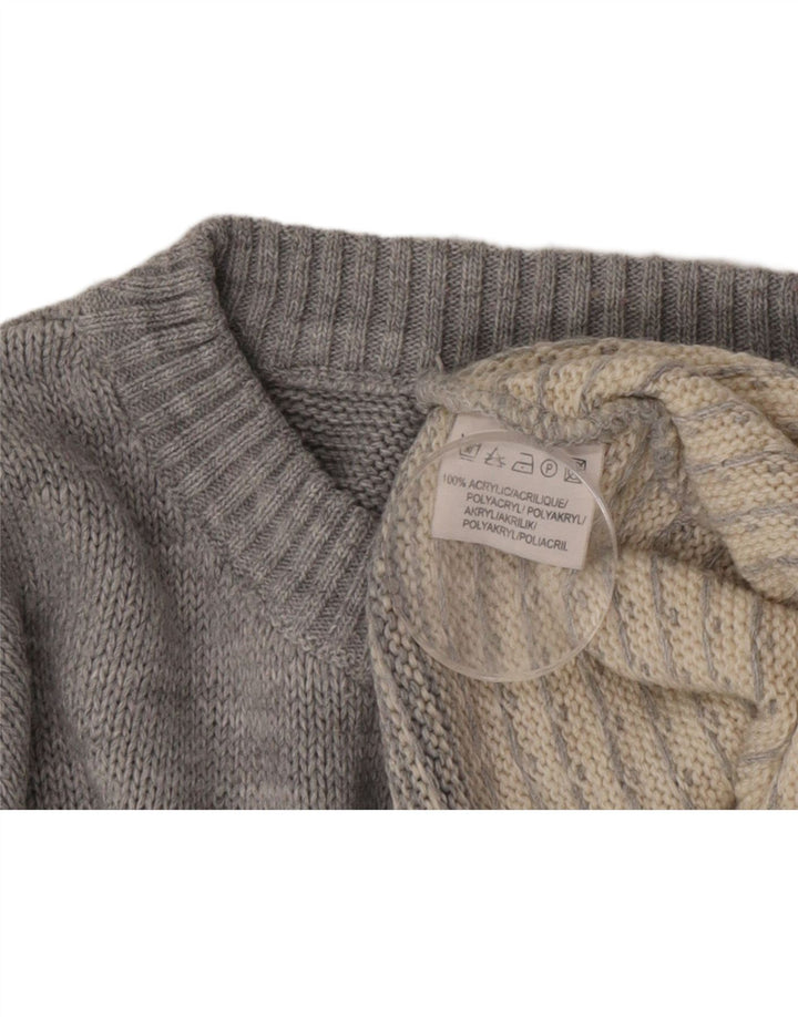 Vintage męski sweter z okrągłym dekoltem, średnio szary, akryl Fair Isle