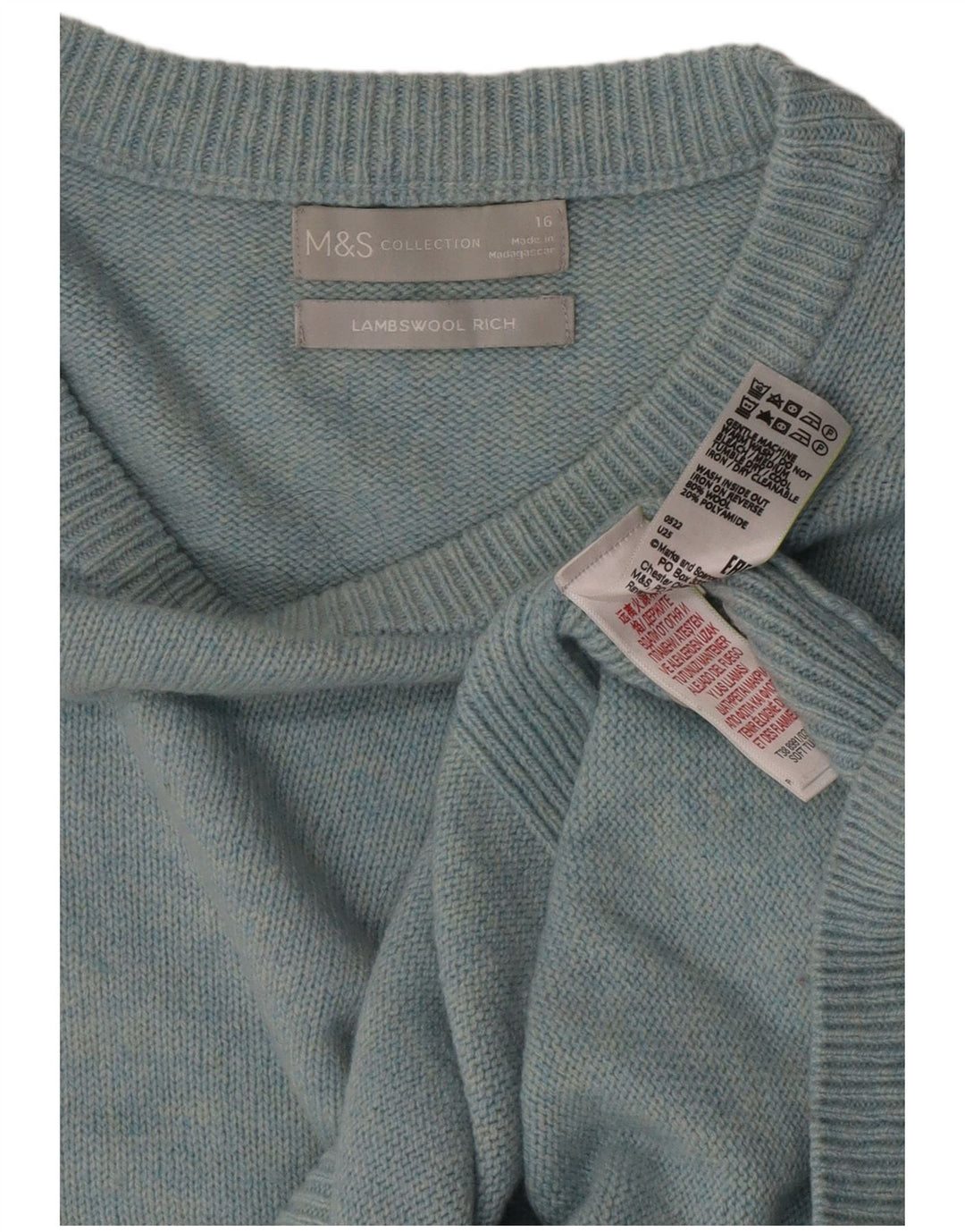 Marks & Spencer Damski sweter z dekoltem w łódkę, UK 16, duży, niebieski, wełniany