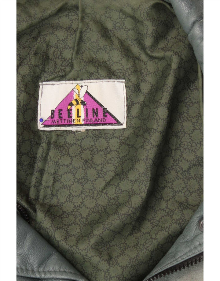 Vintage damski płaszcz skórzany UK 22 2XL niebieski