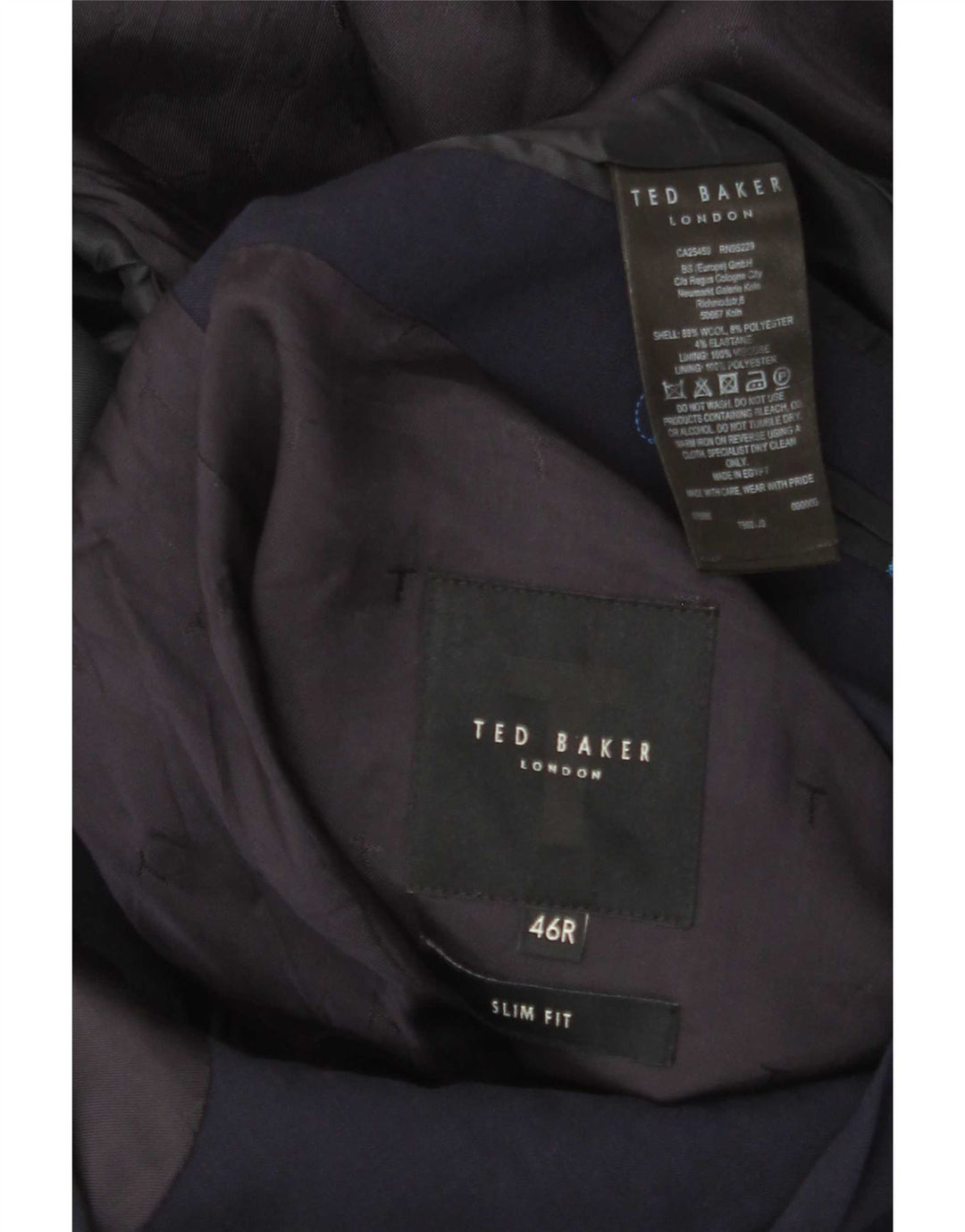 Ted Baker Męska marynarka slim fit zapinana na 2 guziki, UK 46 3XL, granatowa, wełniana