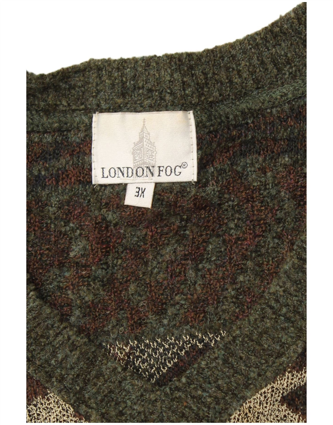 Męski sweter z dekoltem w kształcie litery V, LONDON FOG, 3XL, khaki, Fair Isle