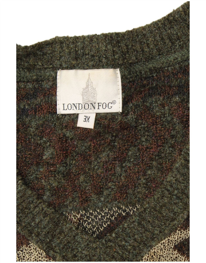 Męski sweter z dekoltem w kształcie litery V, LONDON FOG, 3XL, khaki, Fair Isle