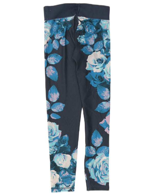 Damskie legginsy Adidas Climalite UK 8/10 Mały niebieski kwiatowy poliester