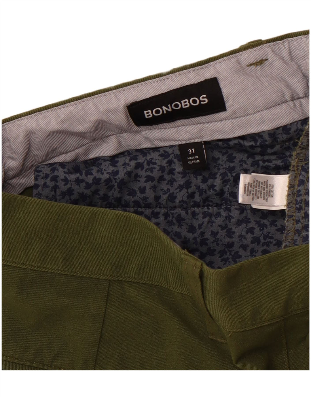 BONOBOS Męskie spodenki Chino W31 Średniozielona bawełna