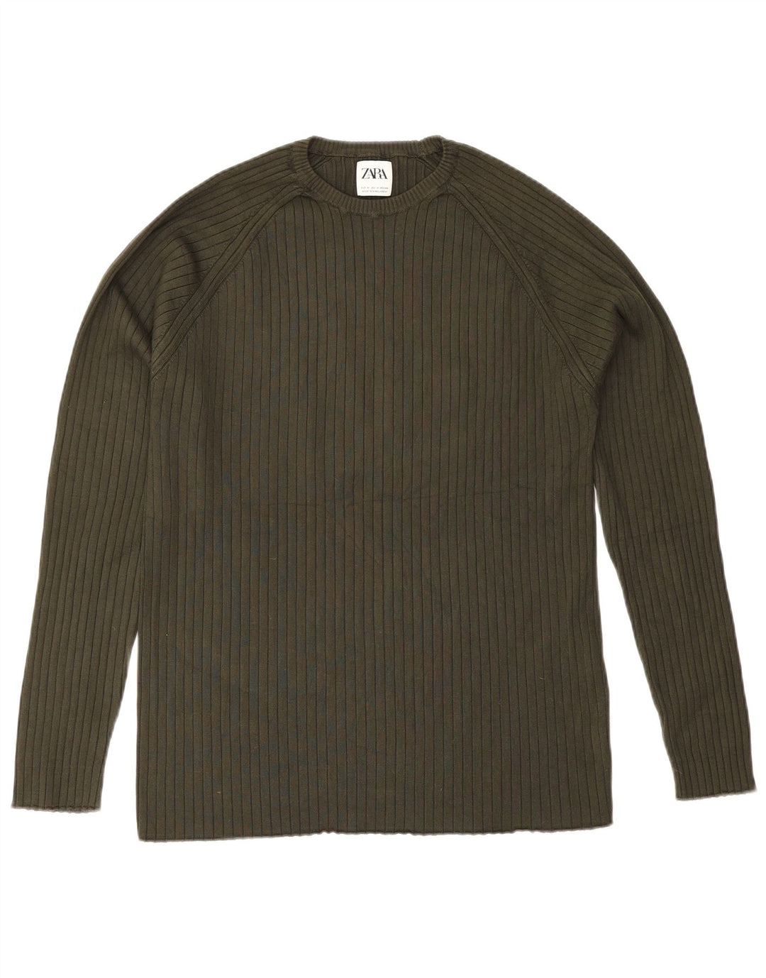 Męski sweter Zara z okrągłym dekoltem, średnia wiskoza khaki