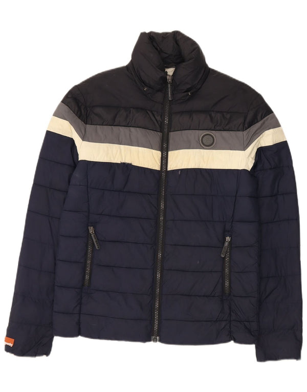Męska ocieplana kurtka Superdry UK 38 Średni granatowy nylon z blokami kolorów
