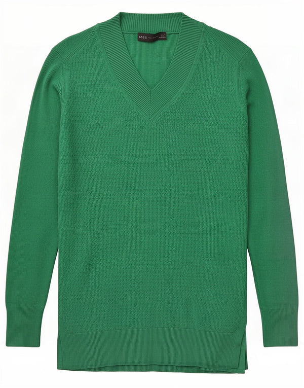 Sweter damski Marks & Spencer z dekoltem w kształcie litery V, UK 10, mały, zielony, wiskoza