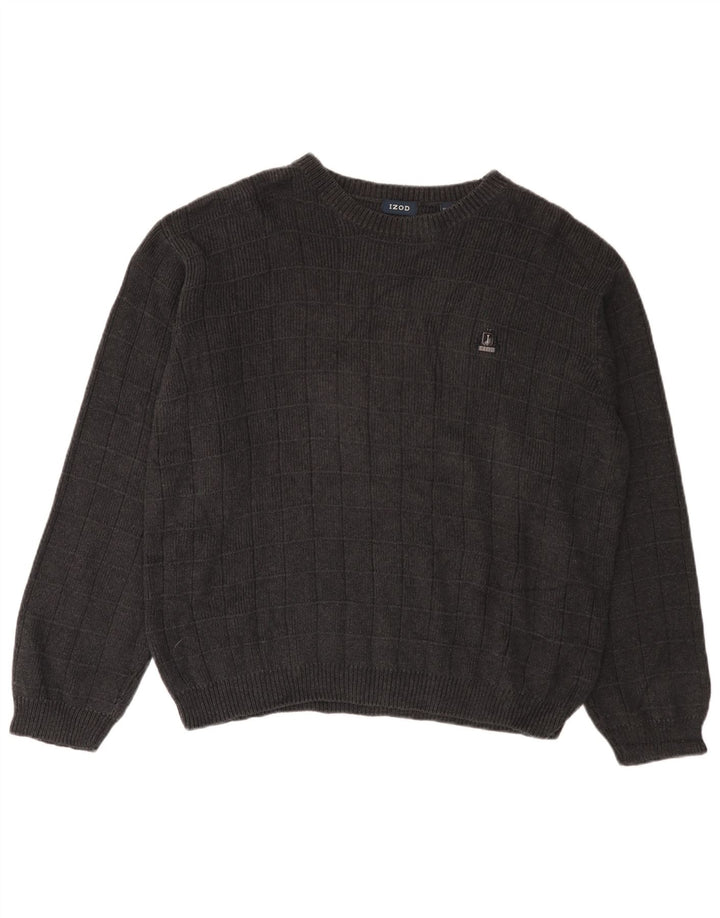 IZOD Męski sweter z dekoltem w łódkę, duży, szary, bawełniany w kratkę