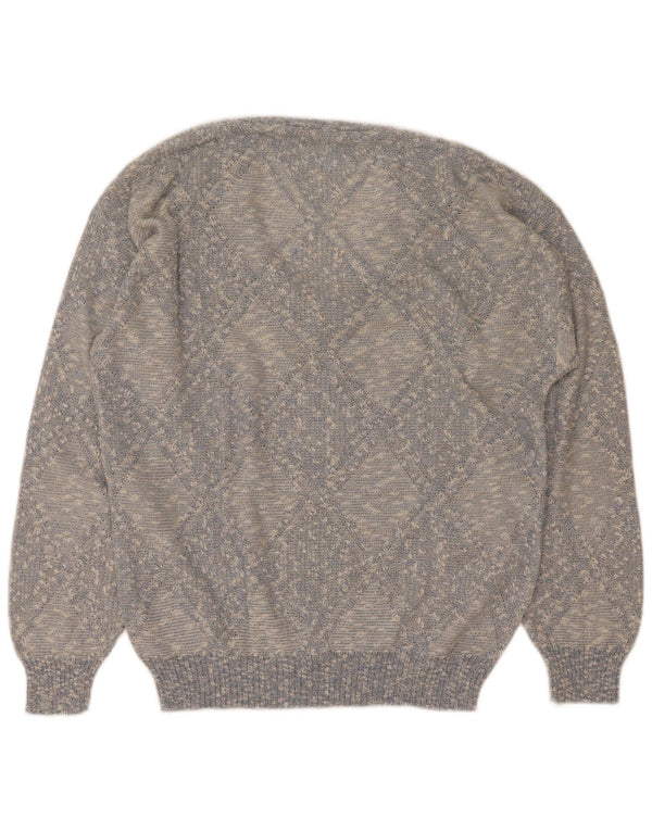 Męski sweter w stylu vintage z dekoltem w szpic IT 52, duży niebieski Argyle/diamentowy akryl