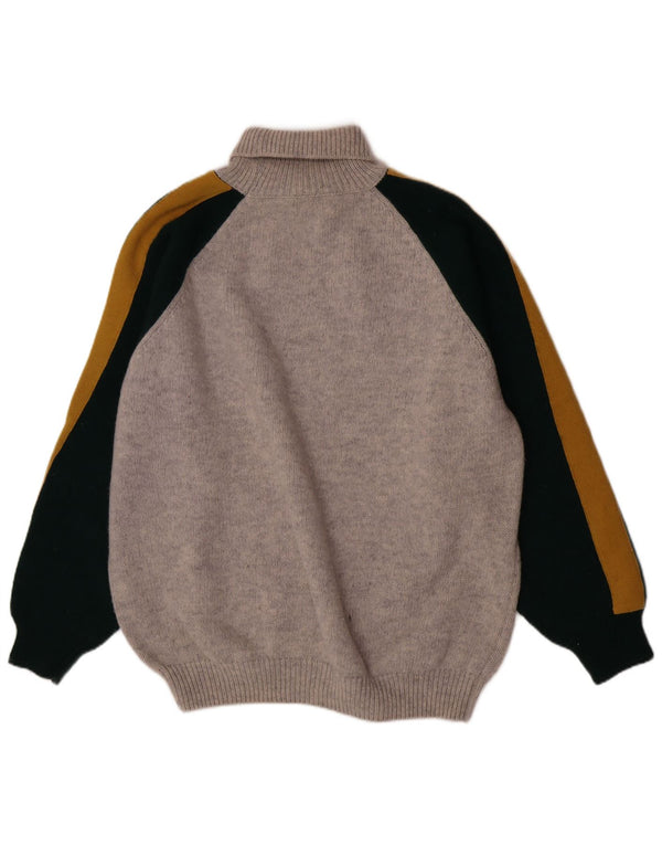 Męski sweter z golfem Sisley XL, szary, z blokami kolorów, wełniany