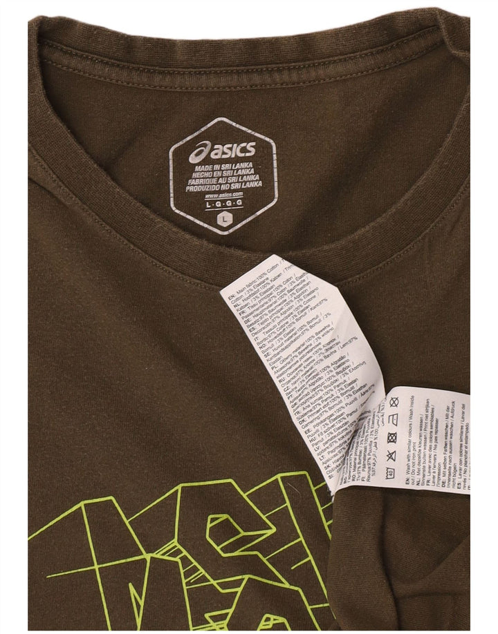 Męska koszulka z grafiką Asics, duża, bawełniana w kolorze khaki
