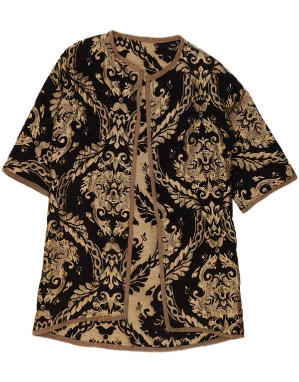 Vintage damski sweter rozpinany o przedłużonym fasonie UK 14, średni czarny paisley