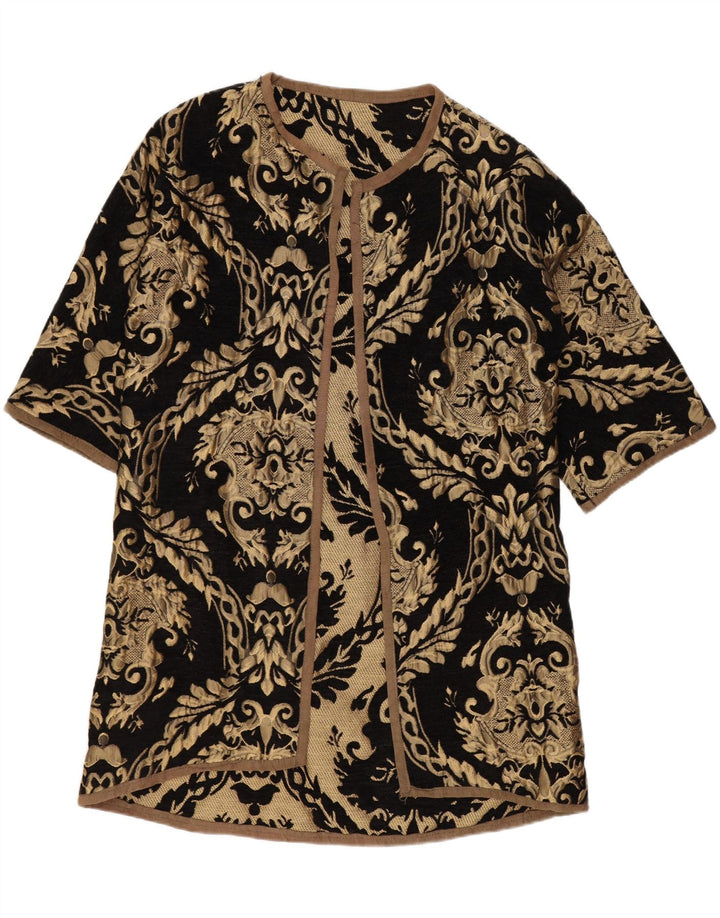 Vintage damski sweter rozpinany o przedłużonym fasonie UK 14, średni czarny paisley