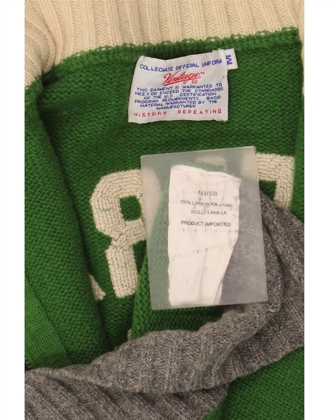 Męski sweter rozpinany VINTAGE z grafiką, wełniany, w kolorze średniej zieleni