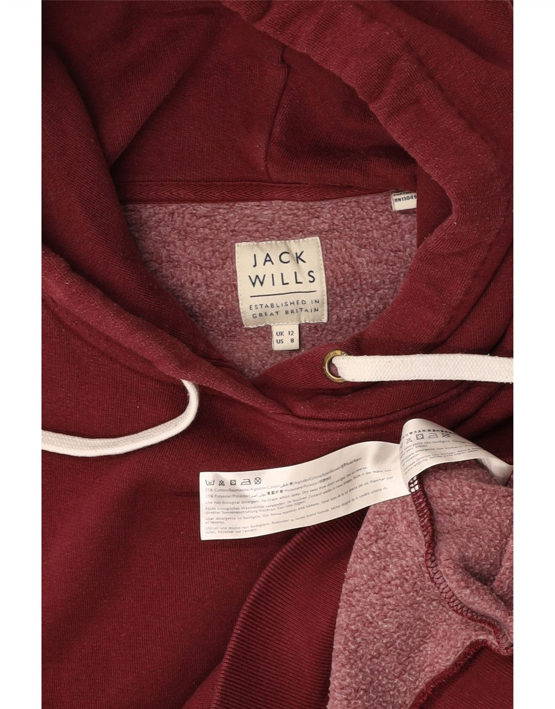 Damski sweter z kapturem i grafiką JACK WILLS UK 12, średnia, bordowa bawełna