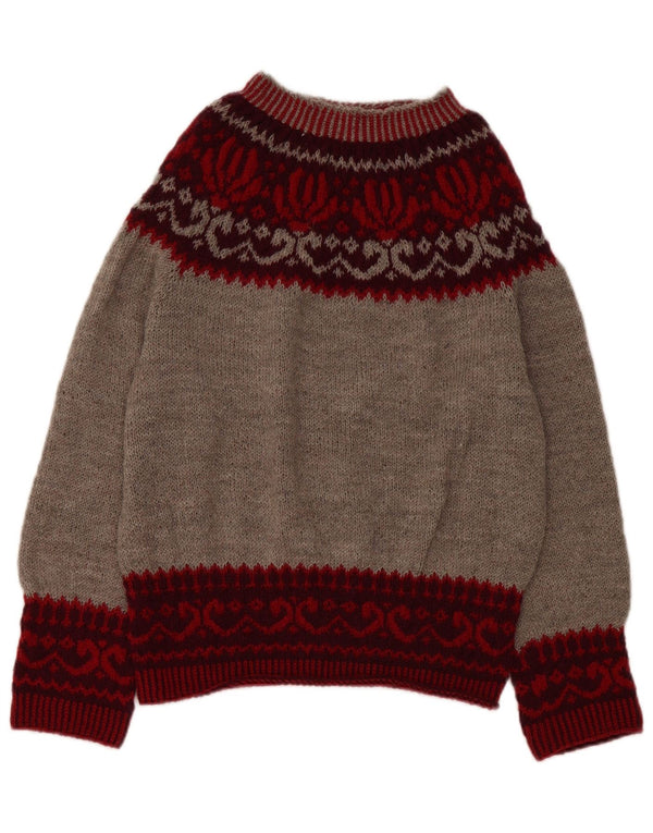 Sweter damski VINTAGE z dekoltem w łódkę UK 14 Średni szary Fair Isle