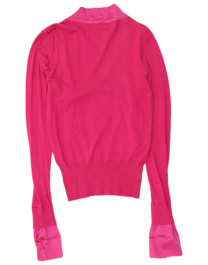 Sweter damski Pinko z dekoltem w kształcie litery V, UK 12, średni różowy wiskoza