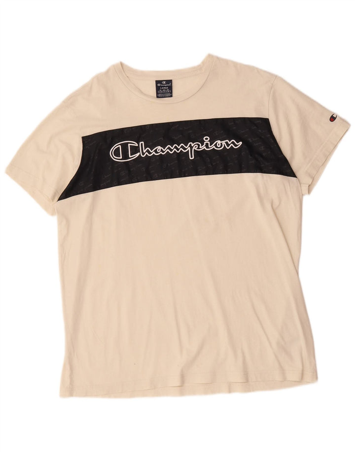 Męski T-shirt Champion z grafiką, duży, biały, bawełniany