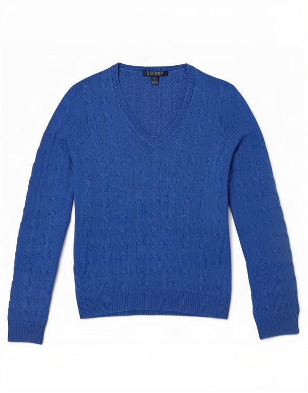 Sweter damski Ralph Lauren z dekoltem w kształcie litery V, UK 6 XS, niebieski, bawełniany