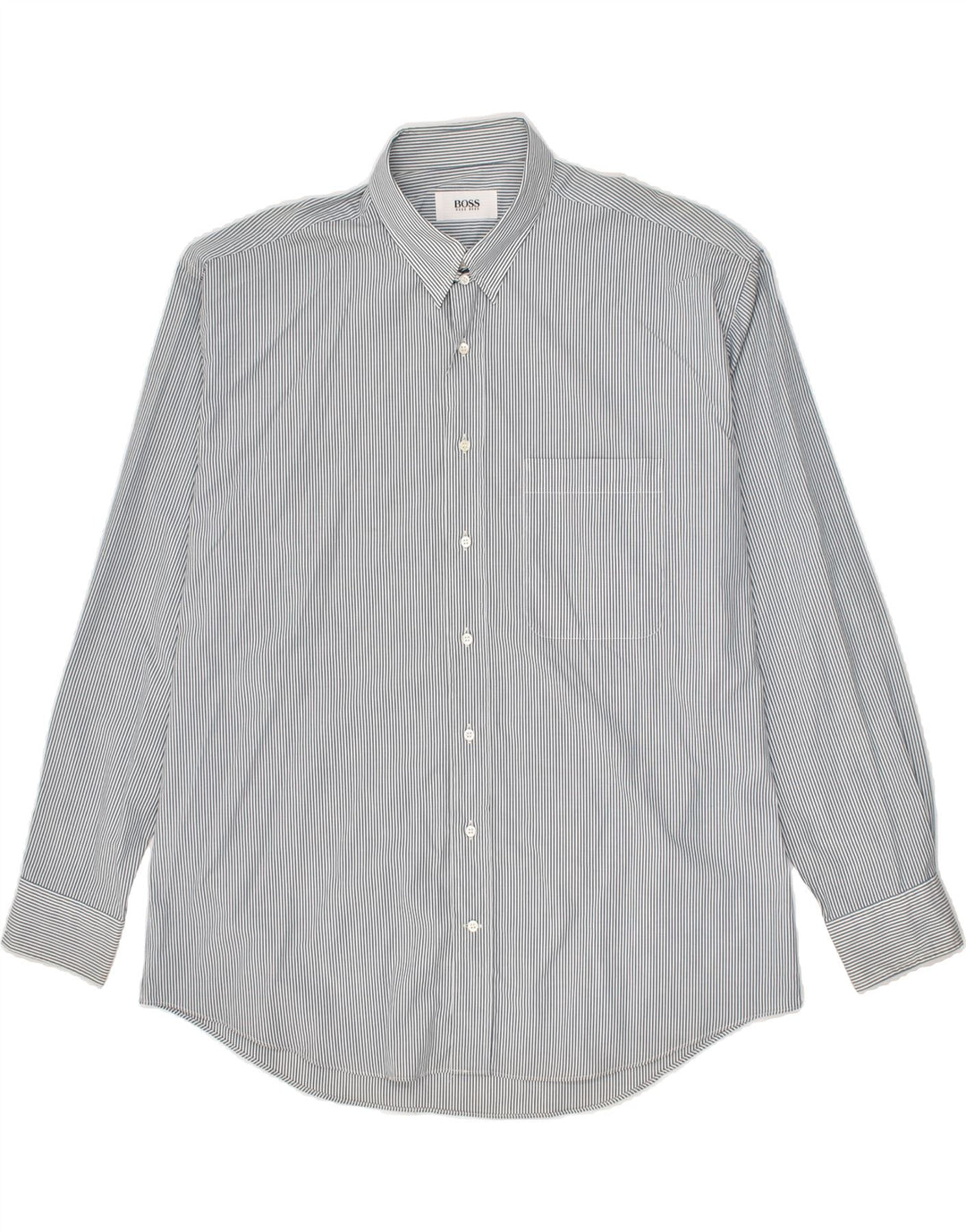 HUGO BOSS Mens Shirt Size 43 Large Grey Pinstripe Cotton | Vintage Hugo Boss | Thrift | Second-Hand Hugo Boss | Used Clothing | Messina Hembry 