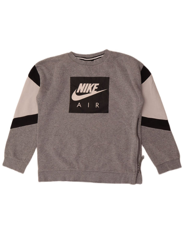 Chłopięca bluza z grafiką Nike, 13-14 lat, XL, szara, bawełniana z blokami kolorów