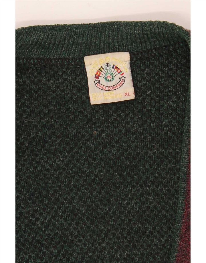 Vintage męski sweter rozpinany XL, zielona wełna