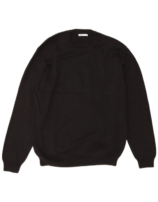 Męski sweter z okrągłym dekoltem Zara XL, czarny, bawełniany