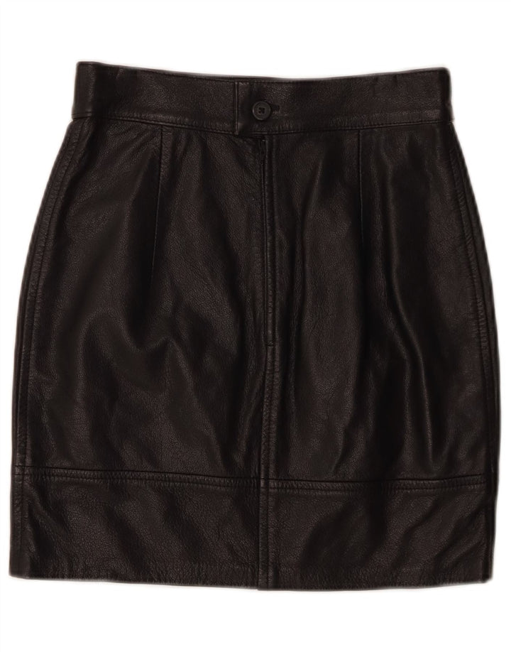 VINTAGE Womens Leather Skirt W26 Small Black Leather